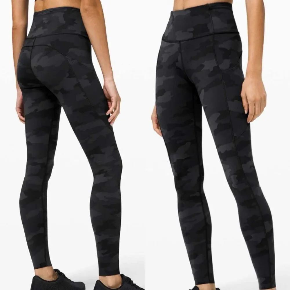 Lululemon F and F Tight Heritage 365 Camo Deep Coal Multi Black Gray Leggings wi